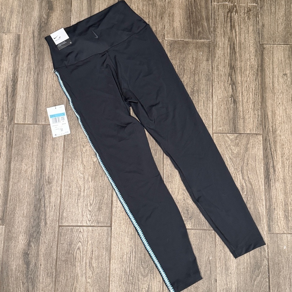 NWT Nike Yoga Black Leggings with Blue Embroidered Accents - Picture 6 of 7